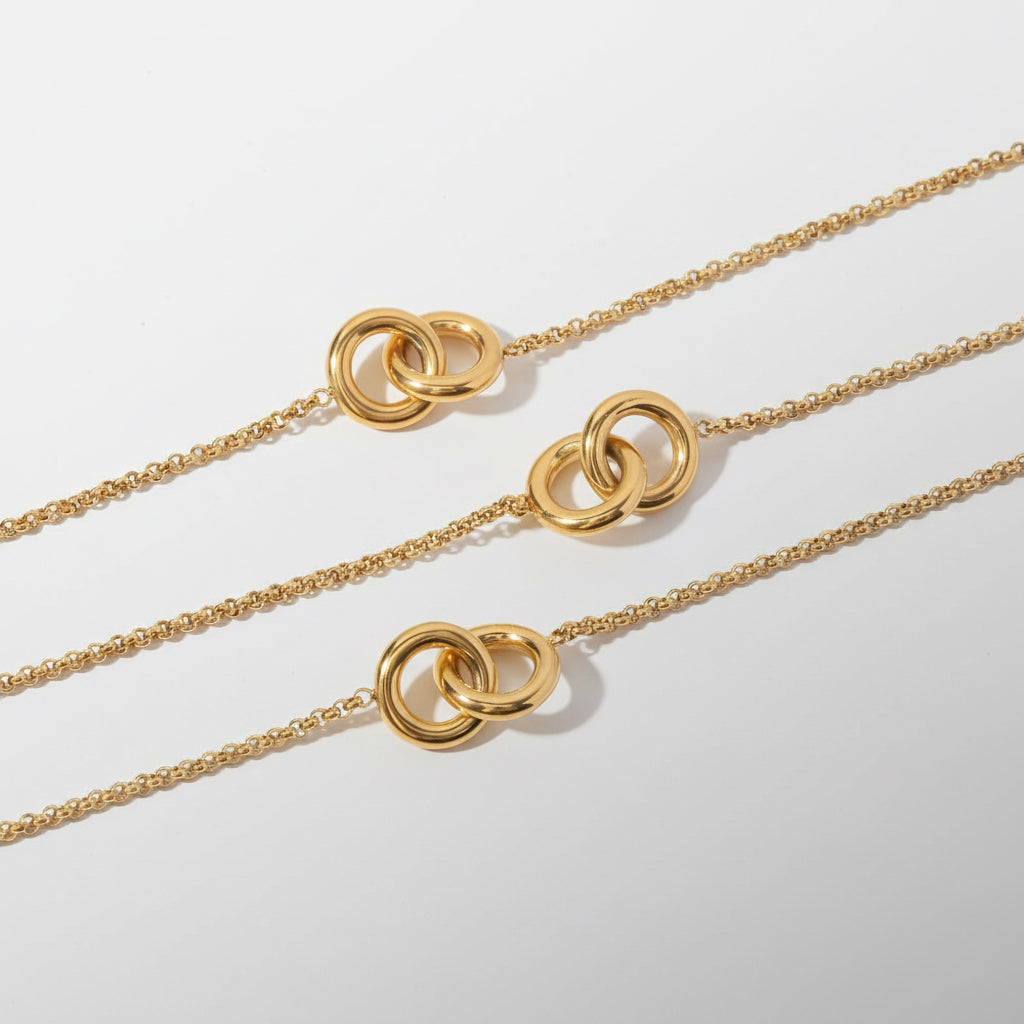 Uworld New Trend 18K Gold Plated Stainless Steel Clavicle Chain Accessories Double Rings Choker Necklace for Teen Girl