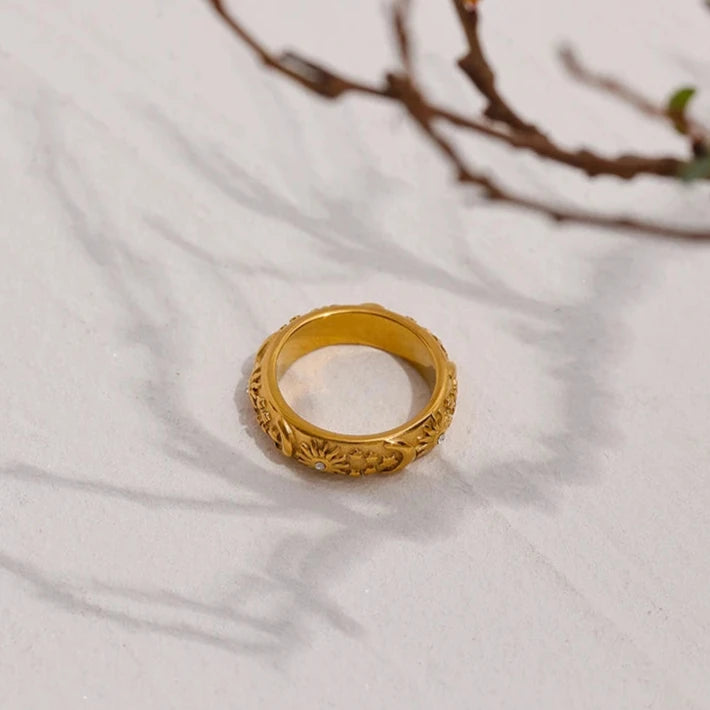 Sun Star Moon Ring Stainless Steel Jewelry Stylish Metal Celestial Women Ring