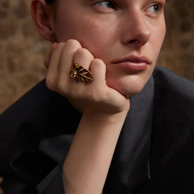 Stylish Design Stainless Steel Metal Leaf Leaves Open Ring Rust Proof