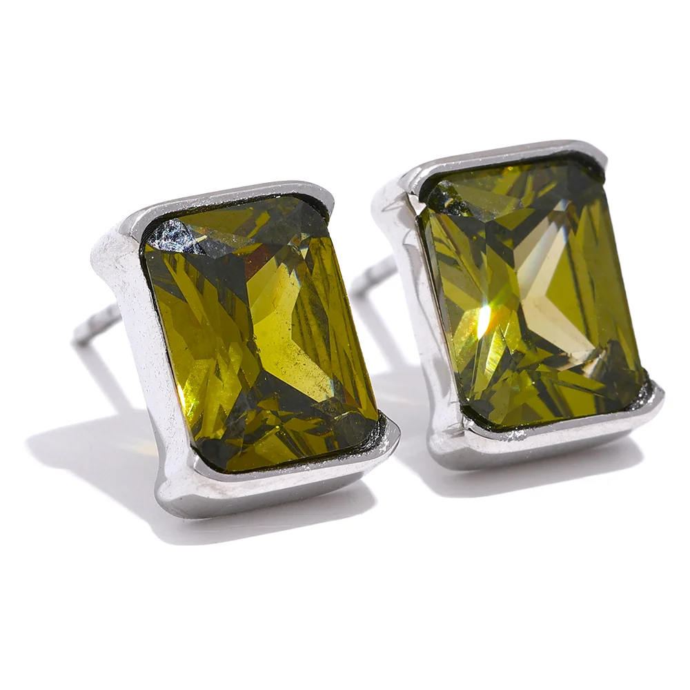 Delicate AAA Cubic Zirconia Stainless Steel Square Stud Earrings 18K PVD Plated Trendy Daily Jewelry for Women Gala Gift