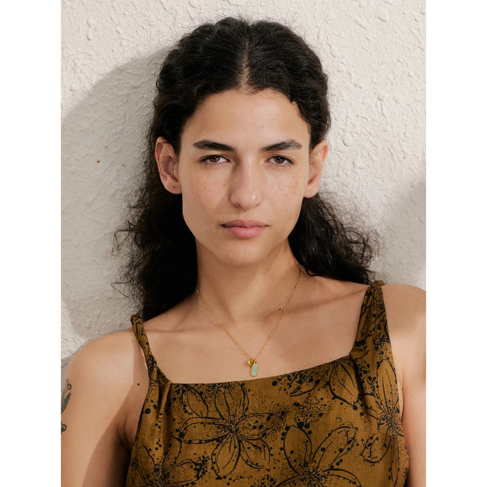 Popular Natural Amazonite Stone Heart Oval Drop Necklace Women Stainless Steel Polished Waterproof Fashion Jewelry Gift