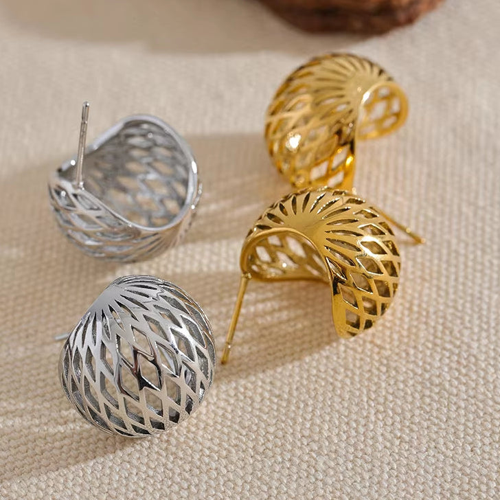 Stainless Steel Geometric Hollow round Earrings Prevent Allergy Gold Silver Color Statement Daily Stylish Jewelry Women