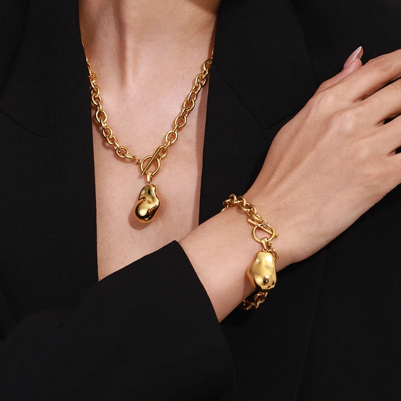 Uworld Minimalist 18K Gold Color Plated Stainless Steel Alien Ball Pendant Necklace Stackable Women'S Chain Necklace Party Gift