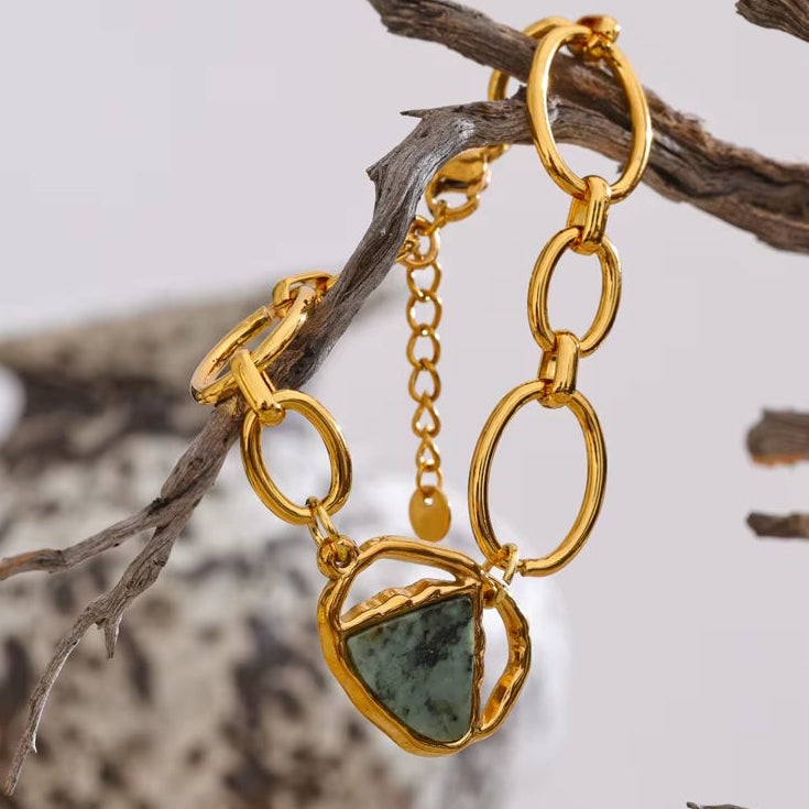 Stainless Steel Natural Stone Fashion Chain Bracelet Bangle France PVD Gold Plated High Quality Summer Wrist Charm Jewelry