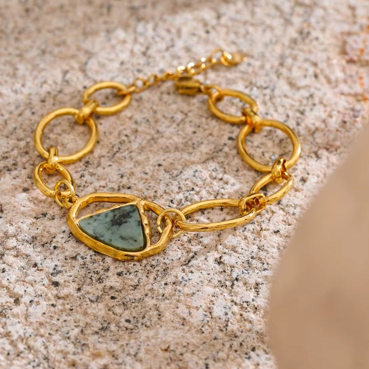 Stainless Steel Natural Stone Fashion Chain Bracelet Bangle France PVD Gold Plated High Quality Summer Wrist Charm Jewelry