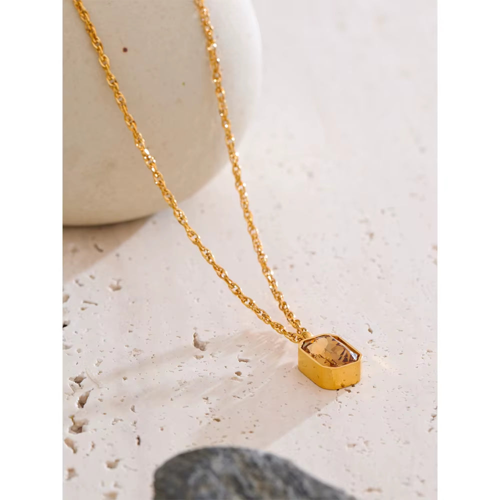 AAA Shiny Champagne Zirconia Pendant Necklace Hot Style Stainless Steel Chain Collar Luxury Jewelry Wholesale