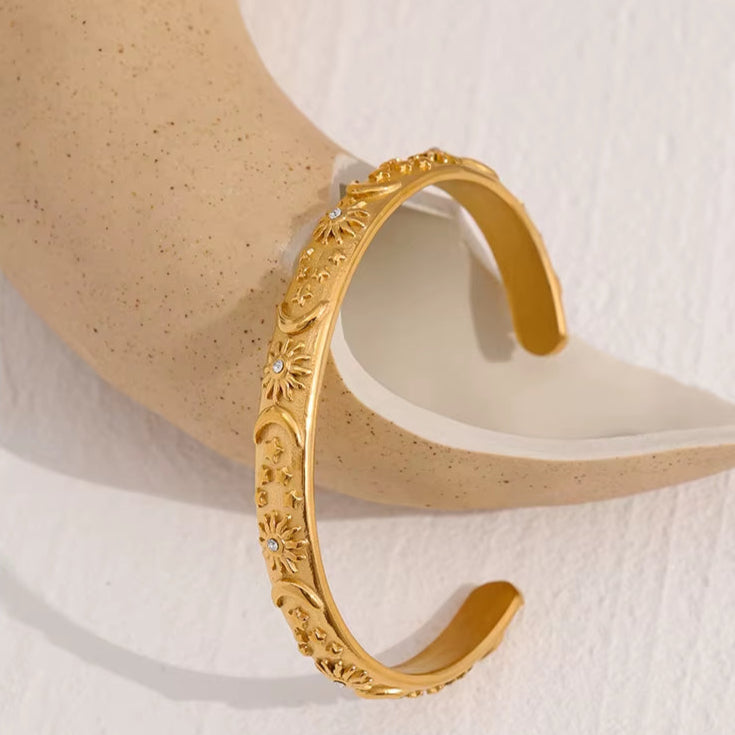 Golden Stainless Steel Moon Star Sun Bangle Bracelet Stylish Metal Open Wrist Браслеты На Руку Женкие Party Gift
