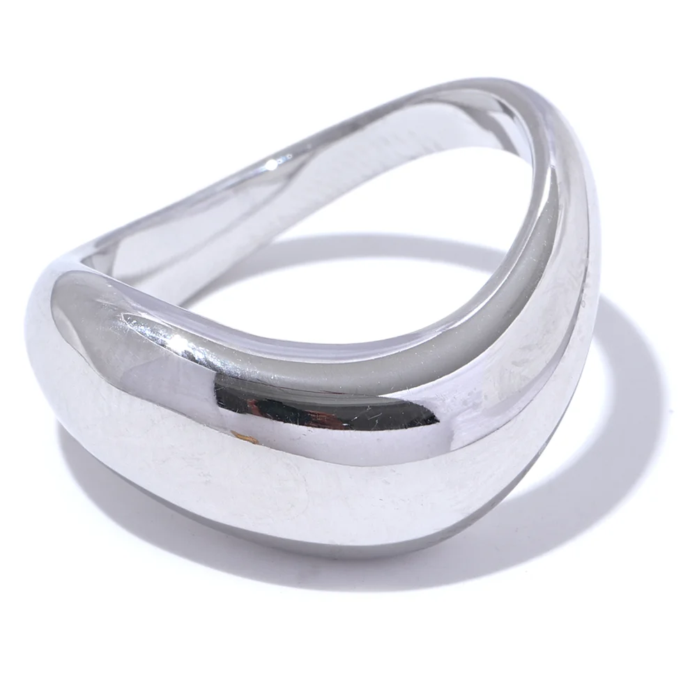 Minimalist Smooth Stainless Steel Metal Geometric Finger Ring Waterproof 18K PVD Plated 