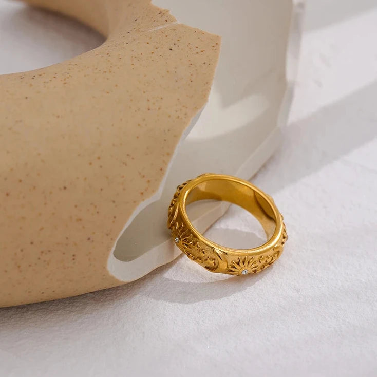 Sun Star Moon Ring Stainless Steel Jewelry Stylish Metal Celestial Women Ring 