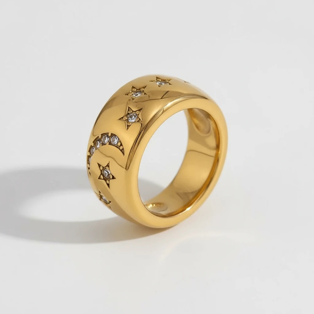 Retro Star Moon Ring Stainless Steel Jewelry Stylish Metal Celestial Women Ring Joyería Acero Inoxidable Mujer Gift New