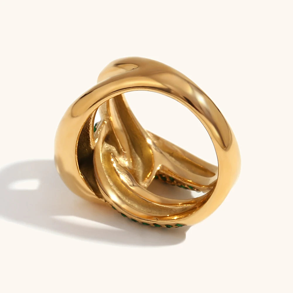 Design Cross Knotted Zirconium Inlay Stainless Steel 18K Gold Rings for Women Jewelry Waterproof Jewelry and Accessories