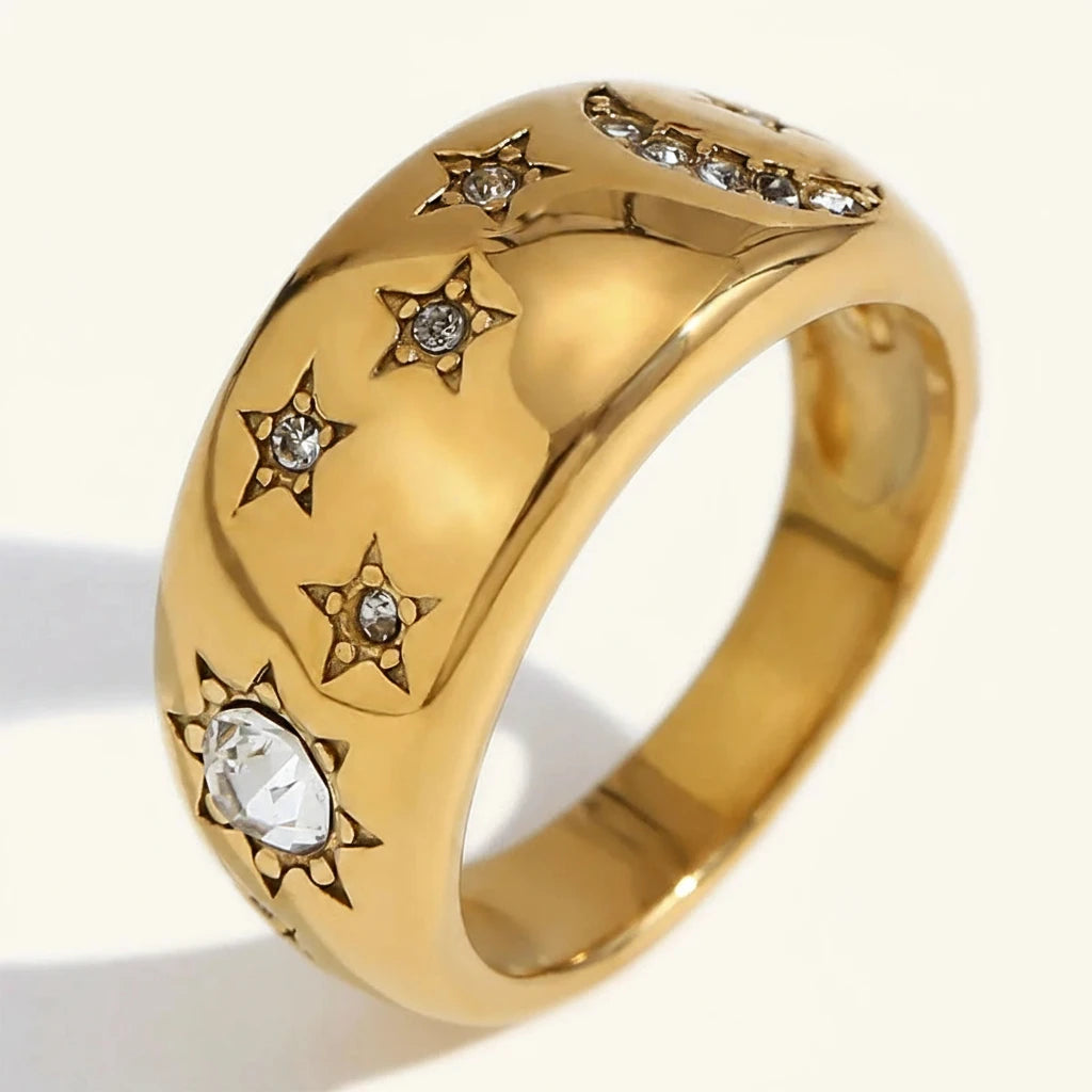 Retro Star Moon Ring Stainless Steel Jewelry Stylish Metal Celestial Women Ring Joyería Acero Inoxidable Mujer Gift New