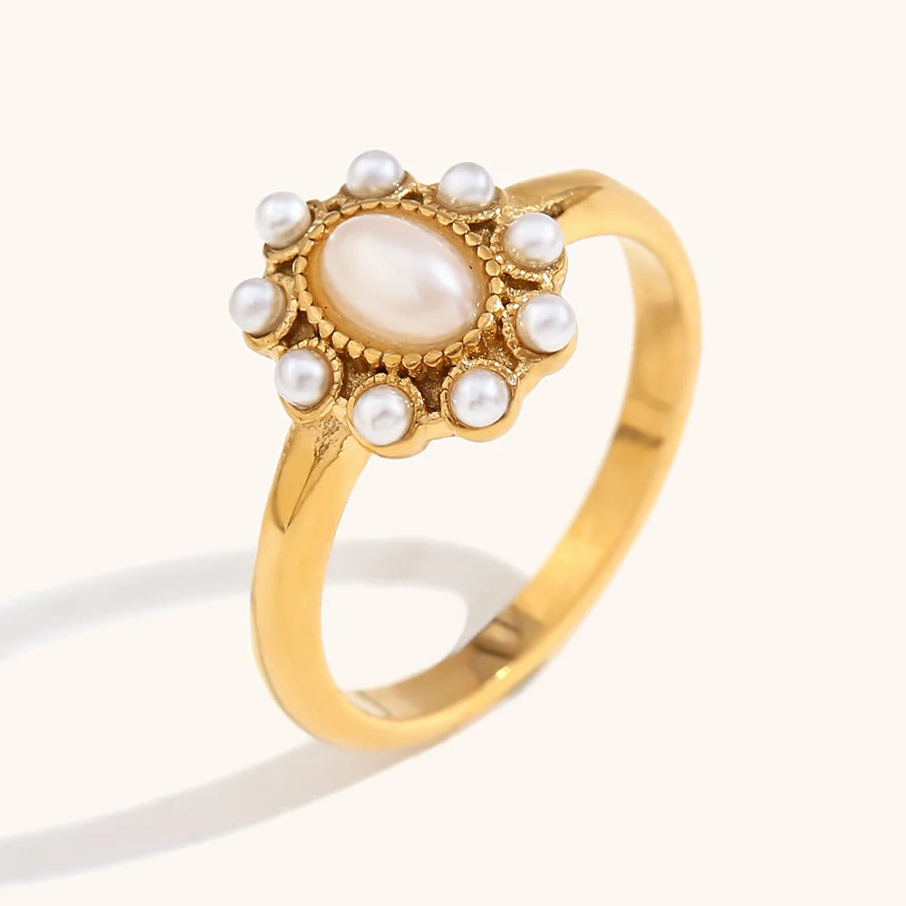 New 316L Stainless Steel Rings for Women Cubic Zirconia Pearl Luxury Rings Fashion Daily Waterproof Jewelry and Accessories