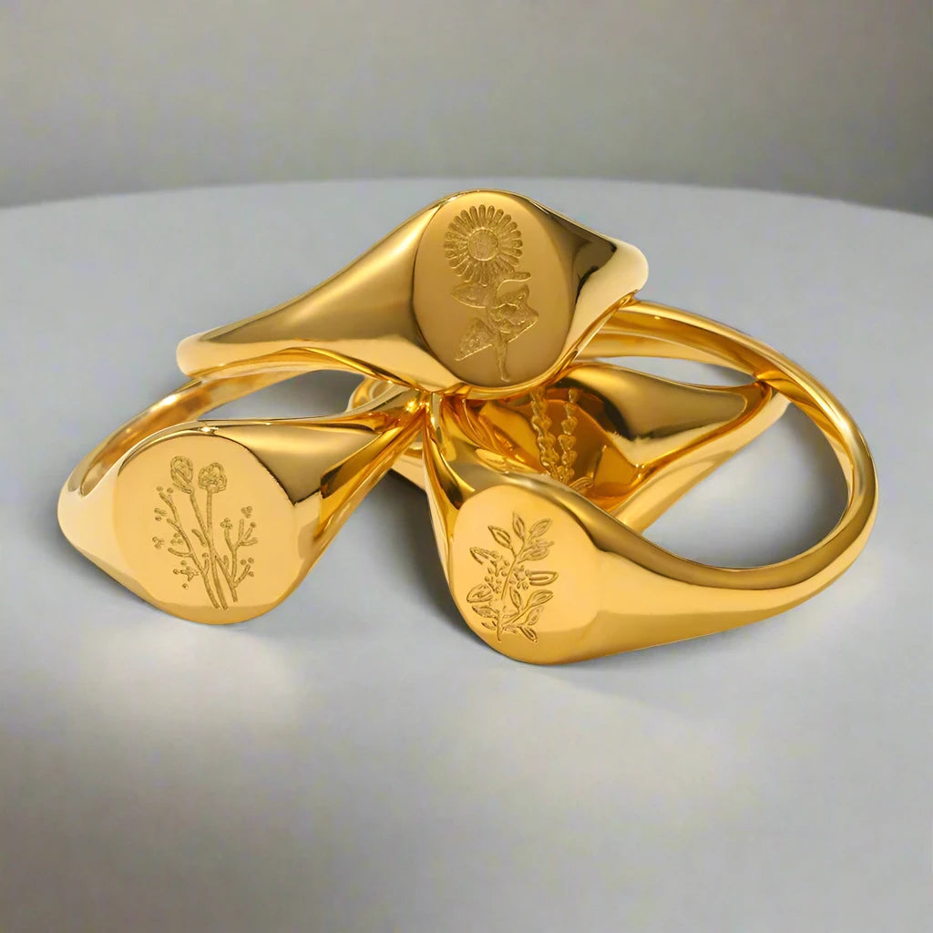 Engraved Wildflower Ring