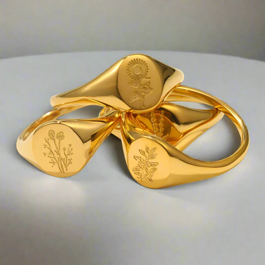 Engraved Wildflower Ring