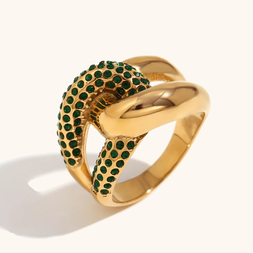 Design Cross Knotted Zirconium Inlay Stainless Steel 18K Gold Rings for Women Jewelry Waterproof Jewelry and Accessories