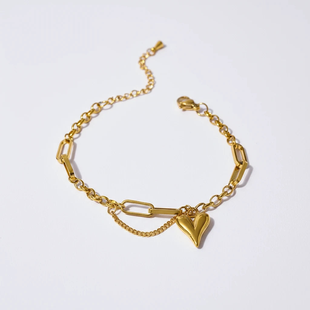 Trendy Heart Double Layered Bracelet Stainless Steel Metal Texture Stylish Charm Jewelry Браслеты Женские Summer Gift