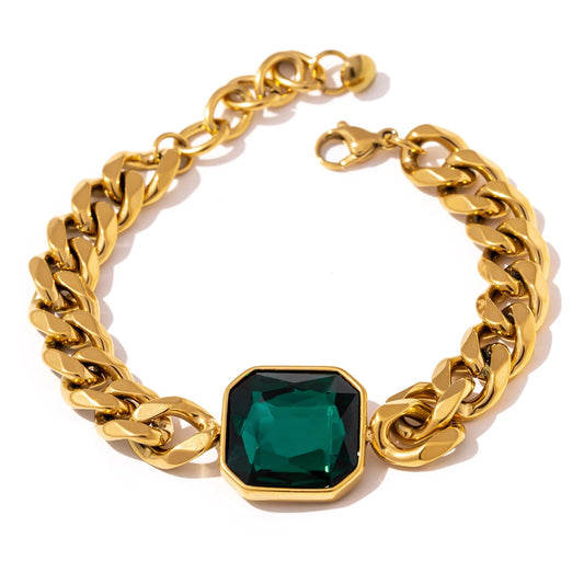 Green Crystal Stainless Steel Gold Bracelets Bangle for Women Hip Hop Thick Chain18 K Plated Punk Fashion Bracelets New