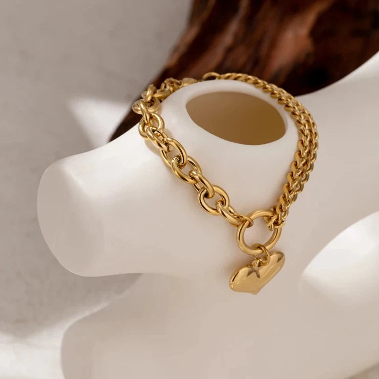 Statement Heart Pendant Bracelet Stainless Steel Gold 18 K Plated Jewelry Trendy Metal Texture Accessories for Women