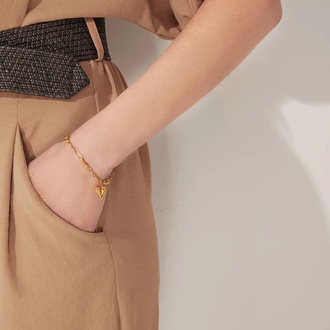 Trendy Heart Double Layered Bracelet Stainless Steel Metal Texture Stylish Charm Jewelry Браслеты Женские Summer Gift