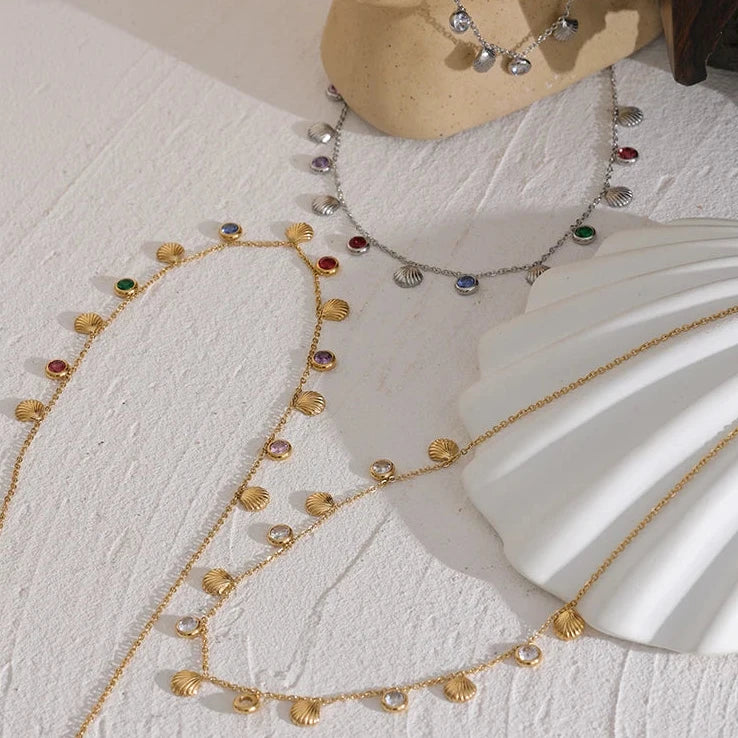 New Colorful Cubic Zirconia Chain Necklace Stainless Steel Fashion Collar Necklace Jewelry for Women Bijoux Femme Gift