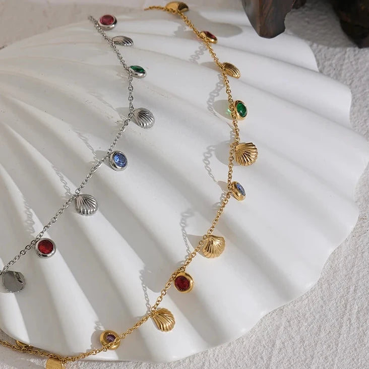 New Colorful Cubic Zirconia Chain Necklace Stainless Steel Fashion Collar Necklace Jewelry for Women Bijoux Femme Gift