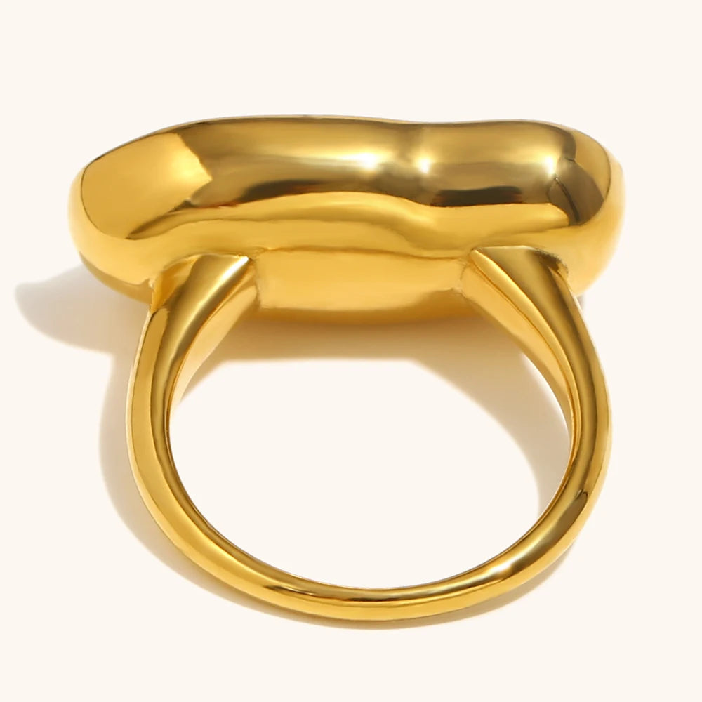 Irregular Long Imitation Pearl Stainless Steel Women'S Ring Fashionable Waterproof 18K Gold-Plated Jewelry Gift