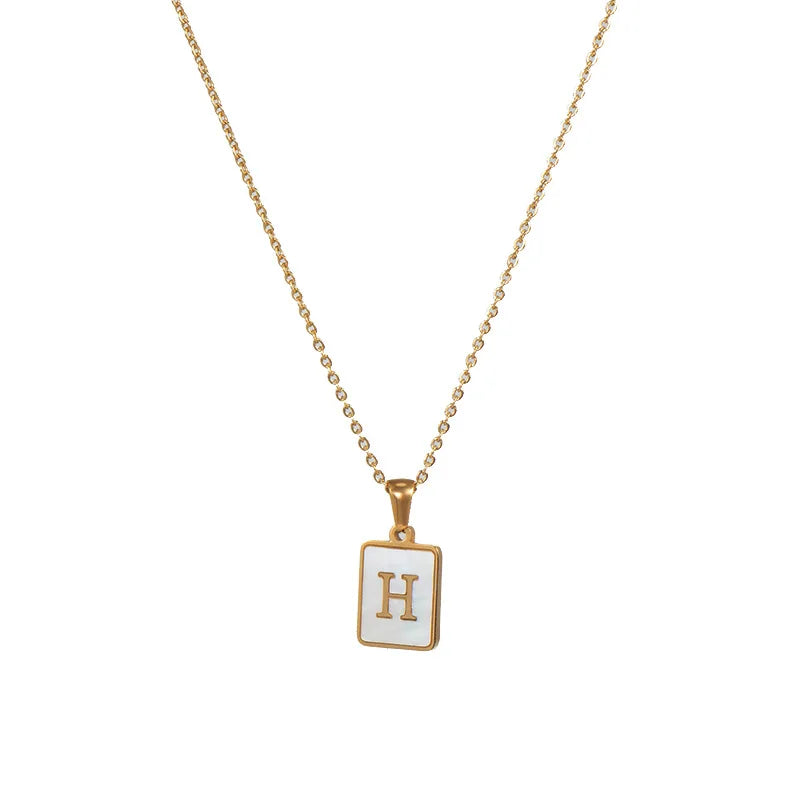 Minimalist Mother of Pearl Shell Stainless Steel Tarnish Free Initial Necklace Gold Plated Letter Necklace for Women