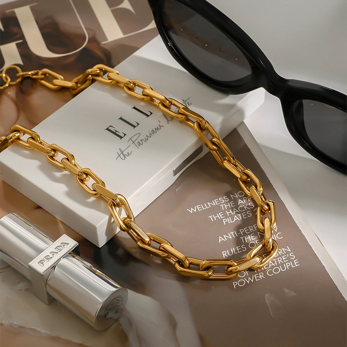 Uworld Minimalist 18K Gold Color Stainless Steel Thick Chain Chain Necklace Stackable Basic Necklace Women'S Accessories Gift Fo