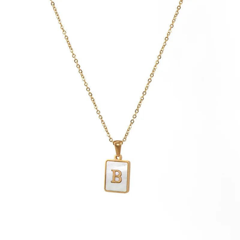 Minimalist Mother of Pearl Shell Stainless Steel Tarnish Free Initial Necklace Gold Plated Letter Necklace for Women