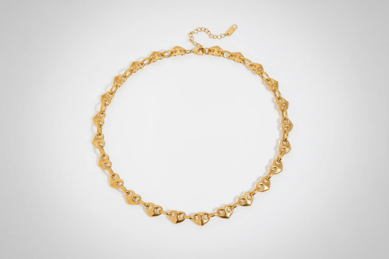 Uworld Simple Classic 18K Gold Color Plated Stainless Steel Heart-Shaped Buckle Necklace Stacked Circular Buckle Necklaces Diffe