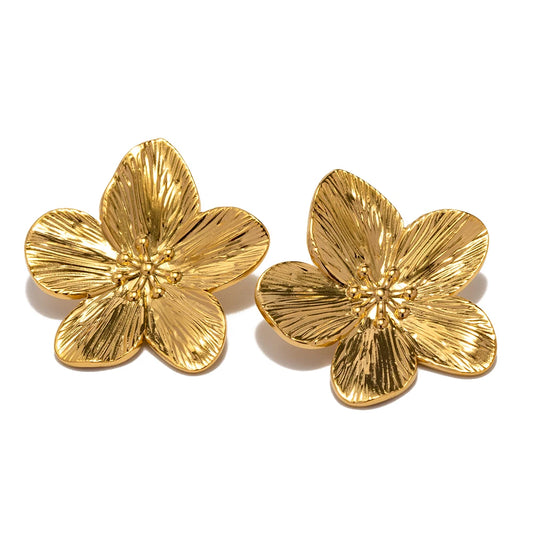 Uworld Tarnish Free Vintage 18K Gold Stainless Steel Flower Metal Earrings Rings Set Floral Modern Women Gift Fashion Waterproof