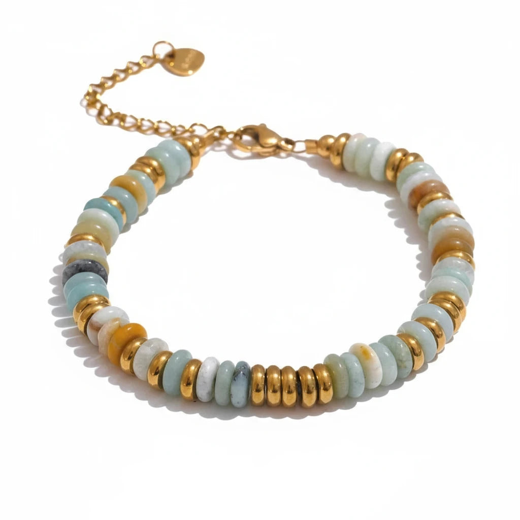 Colorful Natural Stone Beads Chain Handmade Bracelet Bangle Waterproof Bohemia Stainless Steel Y2K Trendy Jewelry Gift