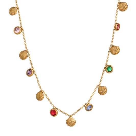 New Colorful Cubic Zirconia Chain Necklace Stainless Steel Fashion Collar Necklace Jewelry for Women Bijoux Femme Gift