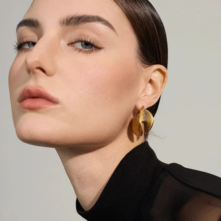 Stylish Unique Stainless Steel Geometric Statement Waterproof Earrings Creative Metal Gold Color Temperament Jewelry Women
