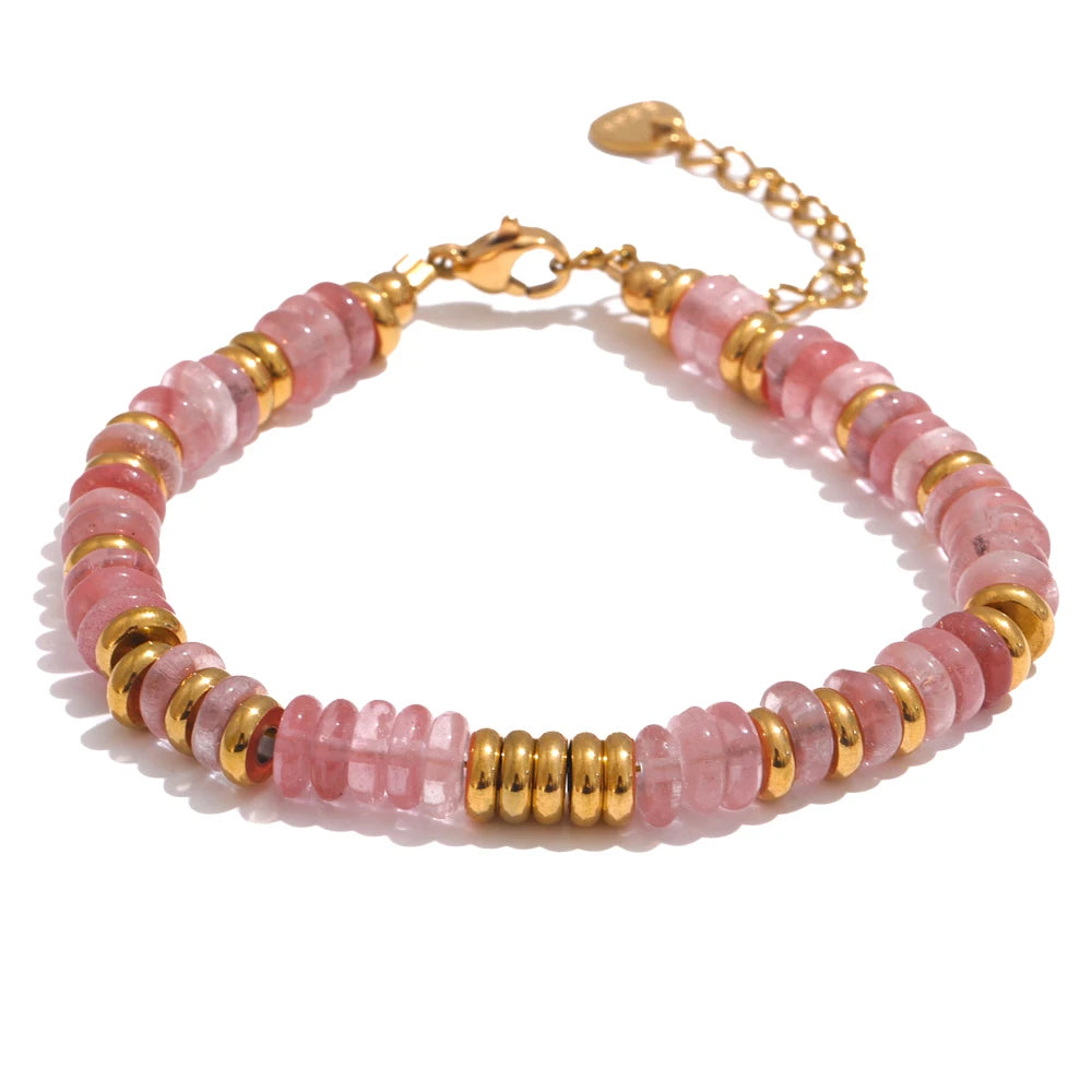 Colorful Natural Stone Beads Chain Handmade Bracelet Bangle Waterproof Bohemia Stainless Steel Y2K Trendy Jewelry Gift