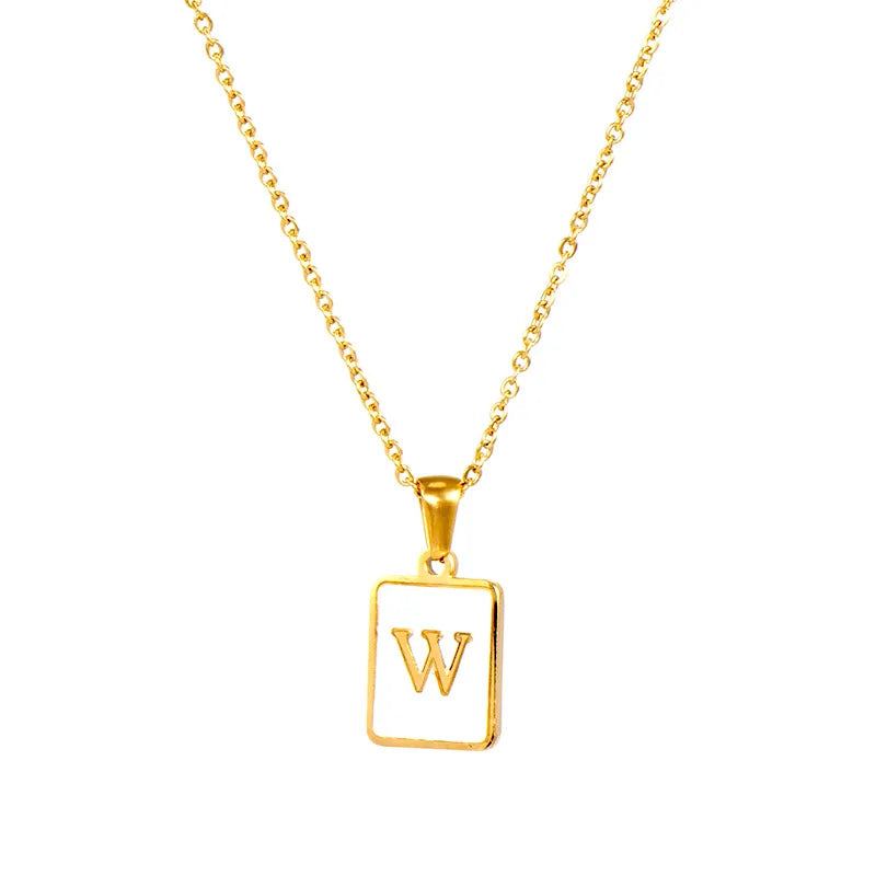 Minimalist Mother of Pearl Shell Stainless Steel Tarnish Free Initial Necklace Gold Plated Letter Necklace for Women