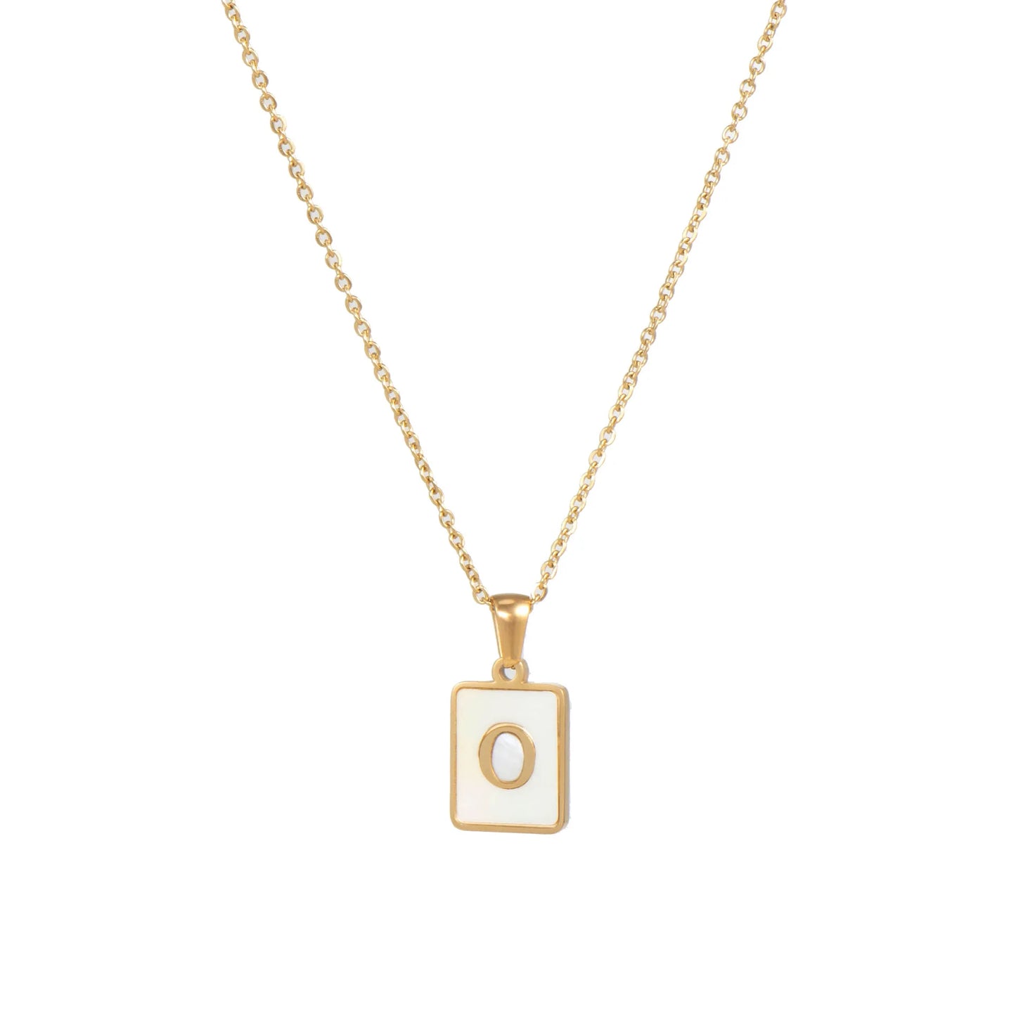 Minimalist Mother of Pearl Shell Stainless Steel Tarnish Free Initial Necklace Gold Plated Letter Necklace for Women
