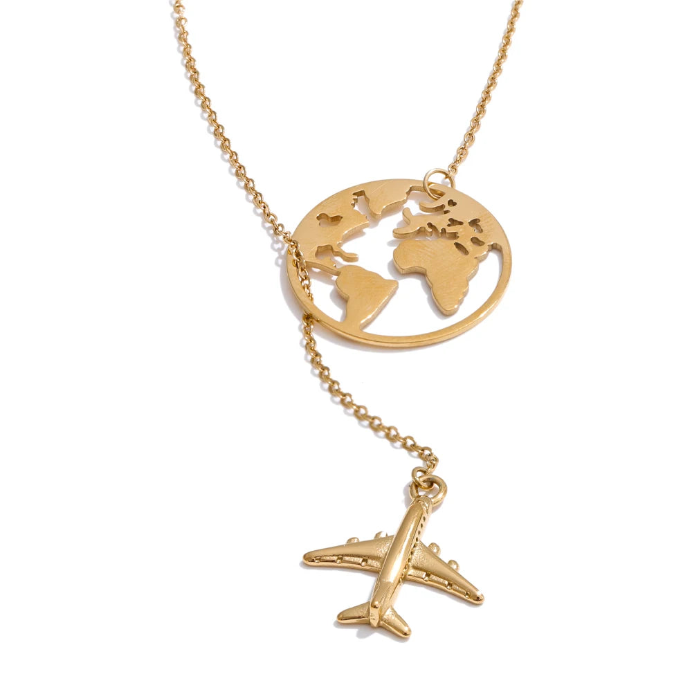 New Arrivals Unique Creative Map Plane Pendant Necklace Gift Distinctive Stainless Steel Waterproof Jewellery Accessories