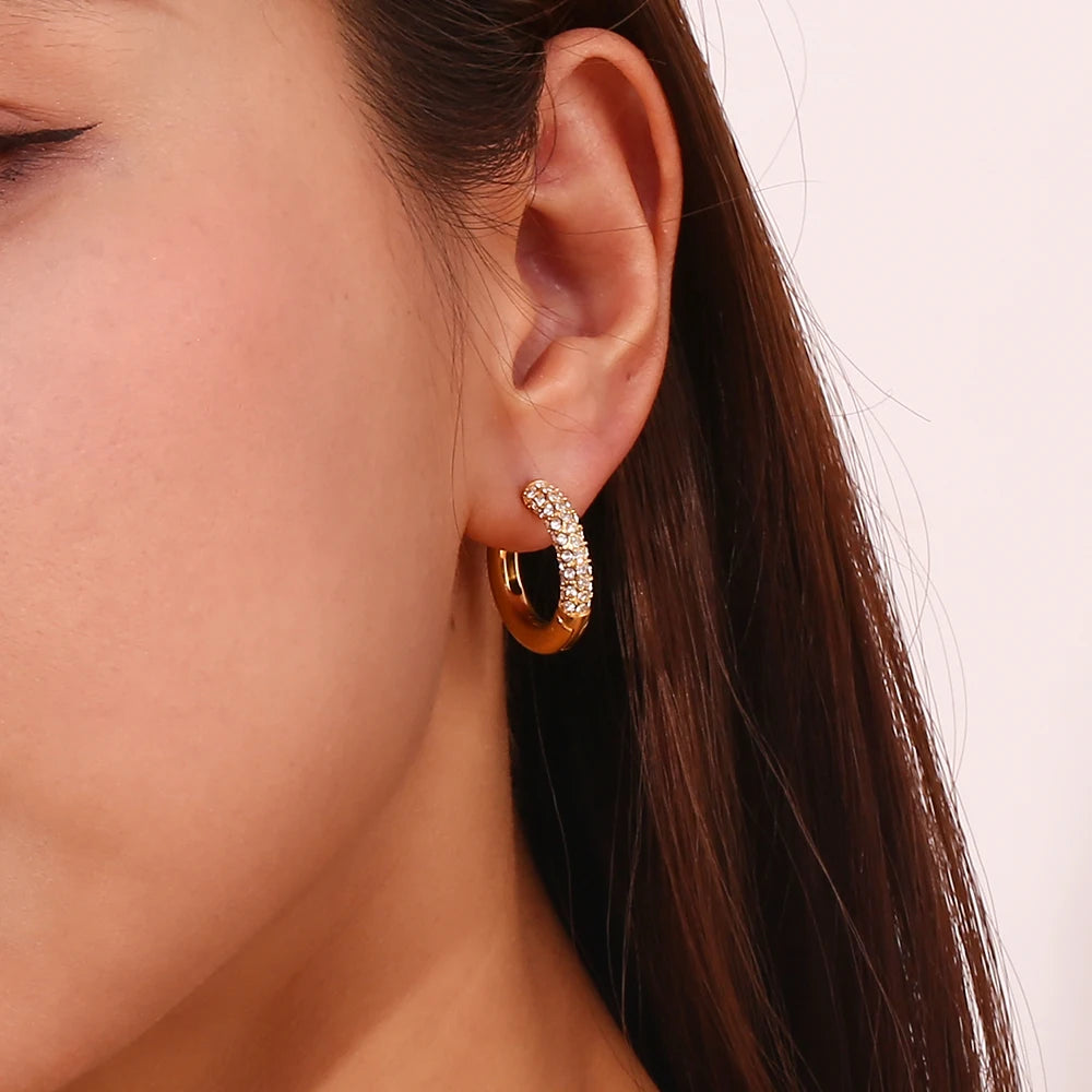 Circular Semi Inlaid Zircon Earrings Silver Color 316L Stainless Steel Women'S Earrings 18K Gold Plated Jewelry