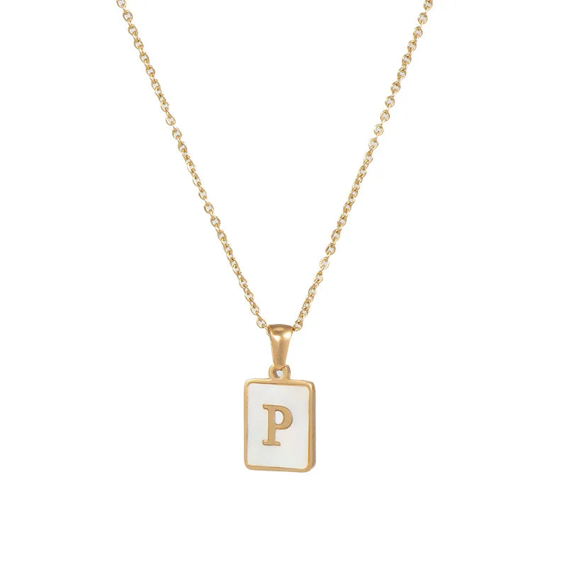 Minimalist Mother of Pearl Shell Stainless Steel Tarnish Free Initial Necklace Gold Plated Letter Necklace for Women