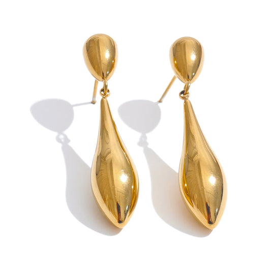 Charm Polished Stainless Steel Water Drop Statement Earrings Gold & Platinum Plated Rust Proof Office Temperament Jewelry