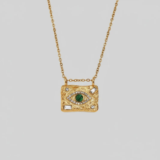 La. Muses Peacock Stone Eye Shiny Cubic Zirconia Square Pendant Stainless Steel Retro Fashion Waterproof Jewelry Gift