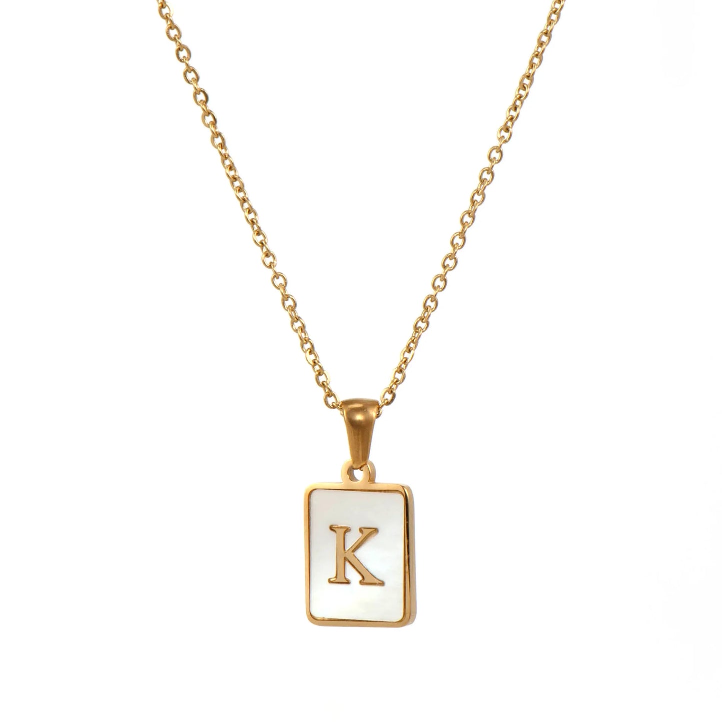 Minimalist Mother of Pearl Shell Stainless Steel Tarnish Free Initial Necklace Gold Plated Letter Necklace for Women