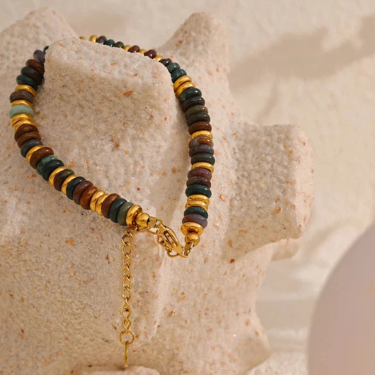 Colorful Natural Stone Beads Chain Handmade Bracelet Bangle Waterproof Bohemia Stainless Steel Y2K Trendy Jewelry Gift