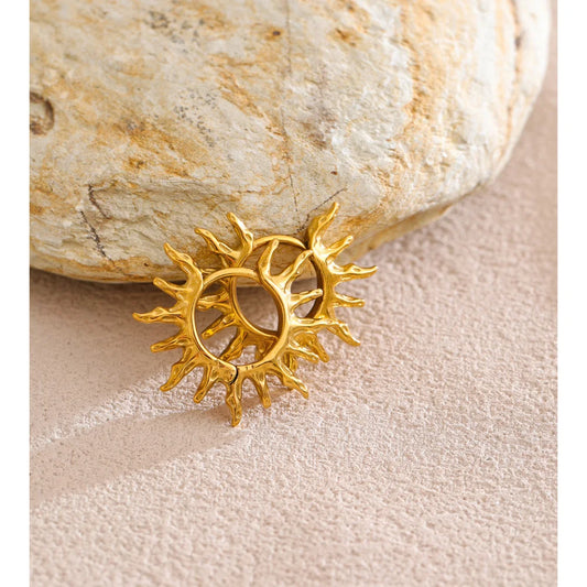 New Stainless Steel Hammer Metal Sun Hoop Earrings for All Occasions Golden Daily Wear PVD Jewelry Accessories Waterproof