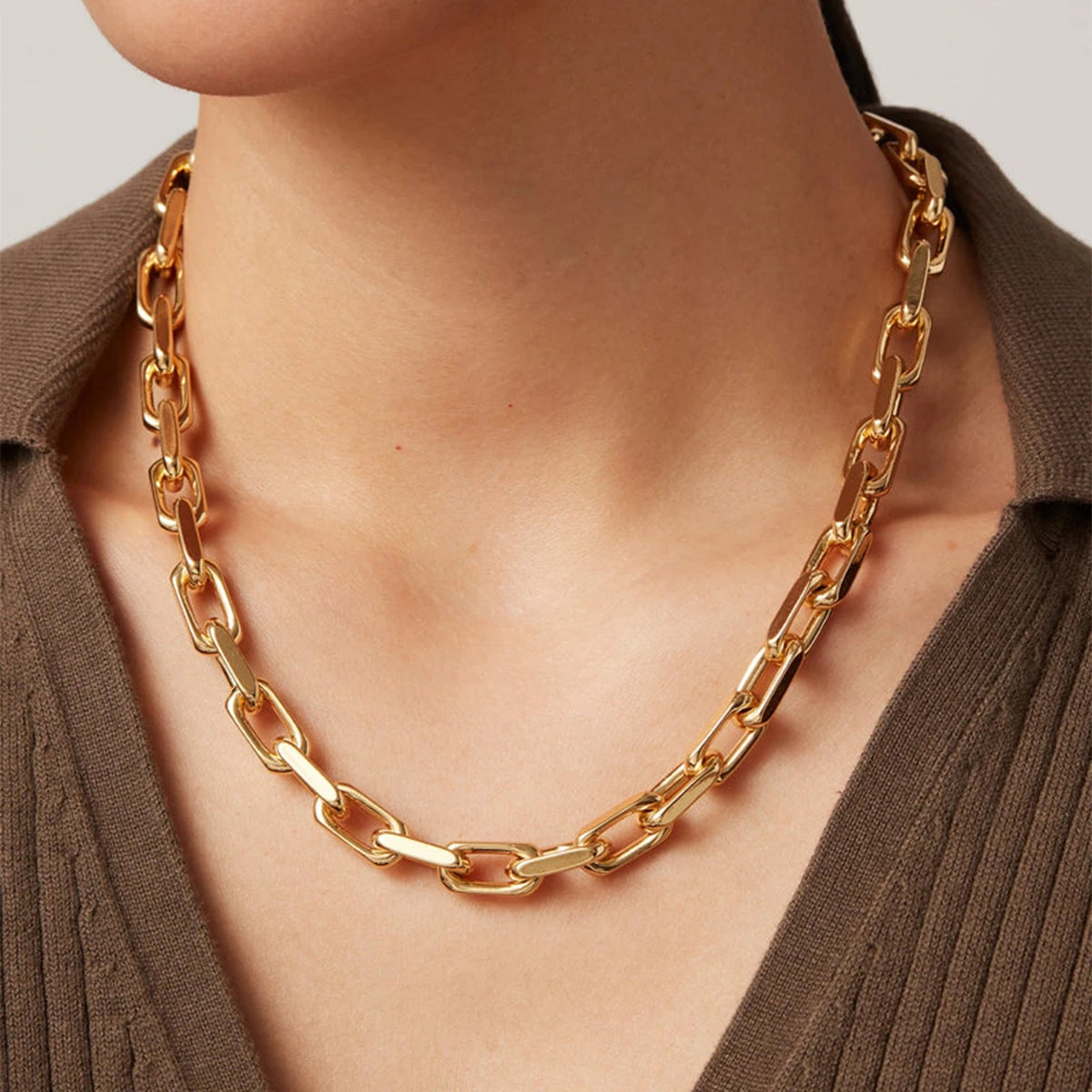 Uworld Minimalist 18K Gold Color Stainless Steel Thick Chain Chain Necklace Stackable Basic Necklace Women'S Accessories Gift Fo