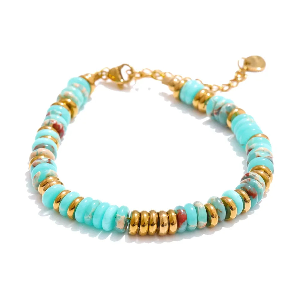Colorful Natural Stone Beads Chain Handmade Bracelet Bangle Waterproof Bohemia Stainless Steel Y2K Trendy Jewelry Gift