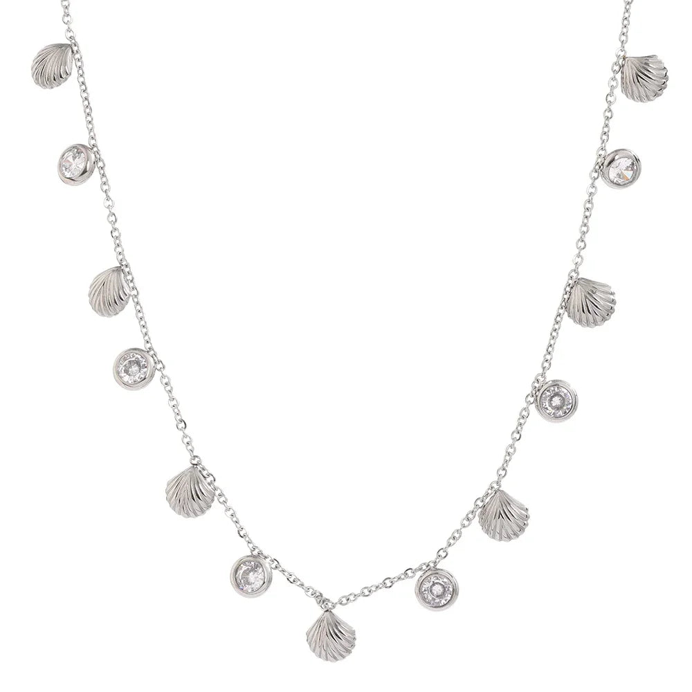 New Colorful Cubic Zirconia Chain Necklace Stainless Steel Fashion Collar Necklace Jewelry for Women Bijoux Femme Gift