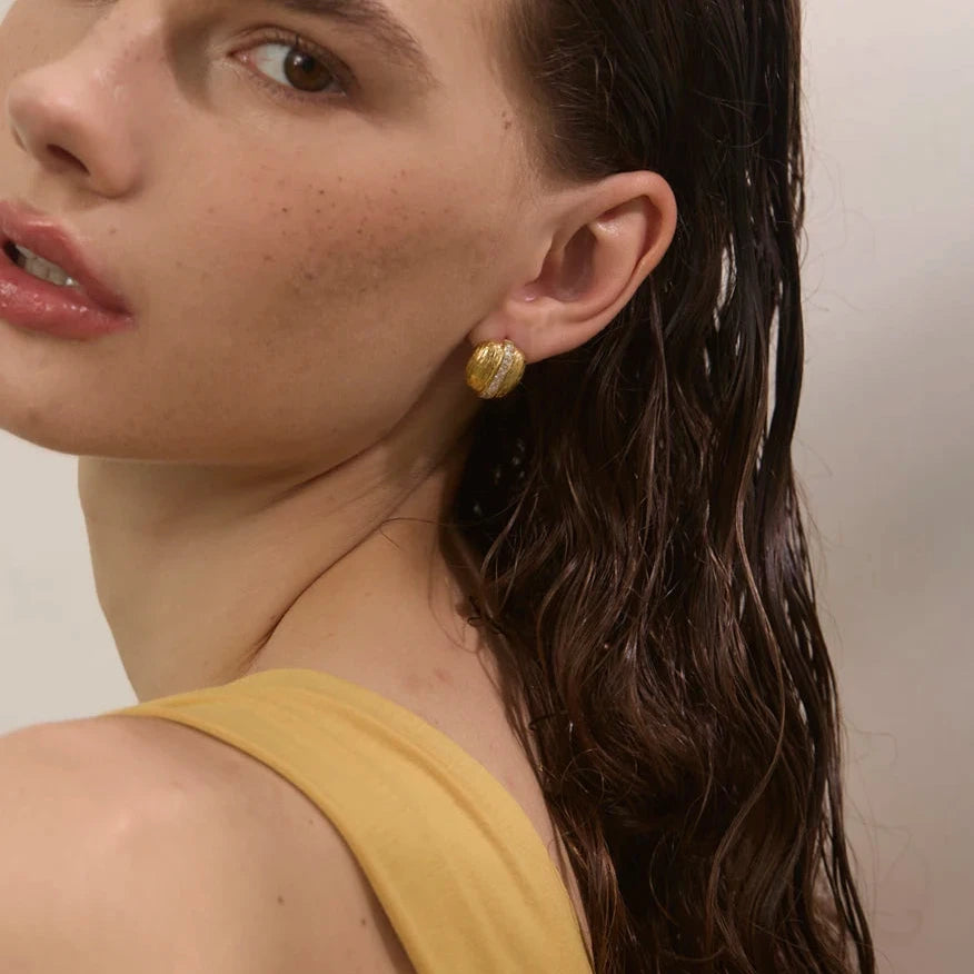 High Quality Zirconia Square Striped Stud Earrings 16K Golden Plated Stainless Steel Delicate Daily Jewelry 2025